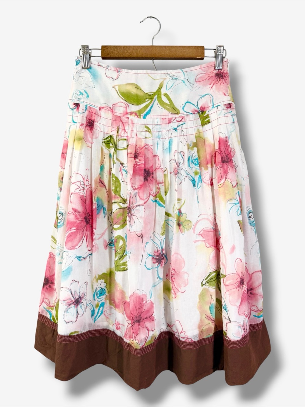 Floral A-Line Skirt Size 2 Martina Pink White Brown Western Cowgirl Boho Vintage